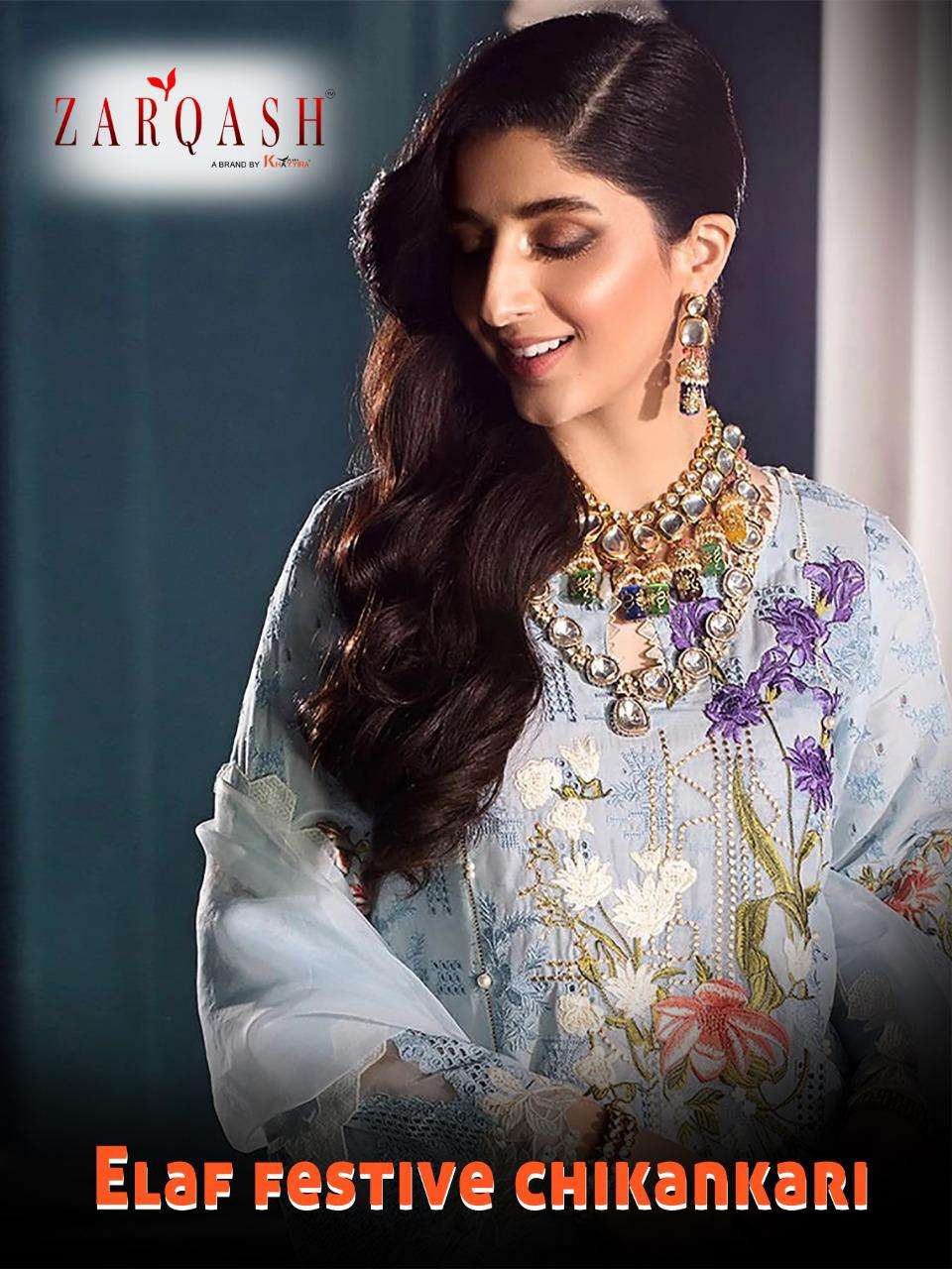 ELAF FESTIVE CHIKANKARI BY ZARQASH 2151 TO 2154 SERIES EMBROIDERED PAKISTANI DRESSES