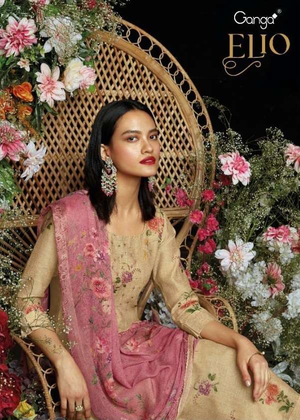 ELIO BY GANGA FASHION C1050 TO C1055 SERIES LINEN PRINT EMBROIDERY DRESSES