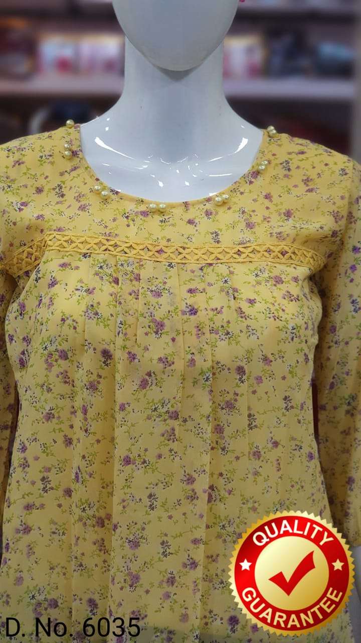 FF-6035 BY ASLIWHOLESALE 6035-A TO 6035-D SERIES GEORGETTE PRINT TOPS