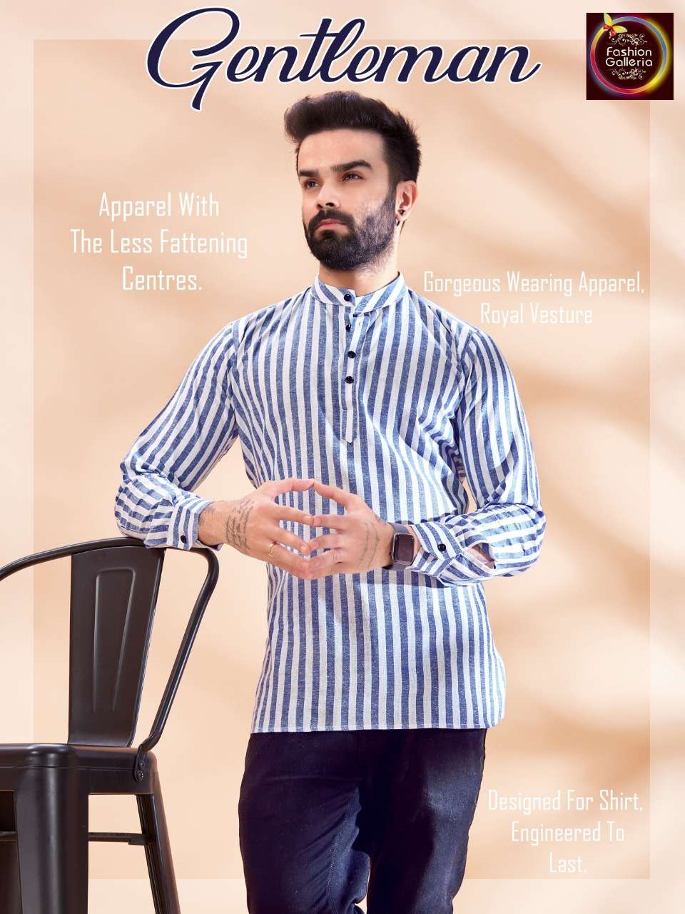 GENTLEMAN BY ASLIWHOLESALE 3009 TO 3013 SERIES COTTON MENS SHORT KURTAS