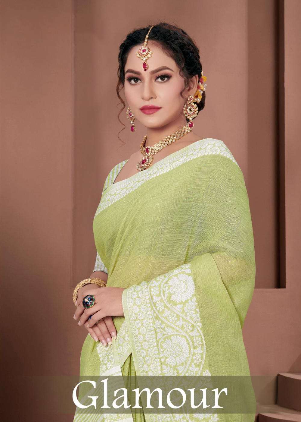 GLAMOUR BY SANGAM PRINTS 1553 TO 1558 SERIES LATEST LINEN SAREES