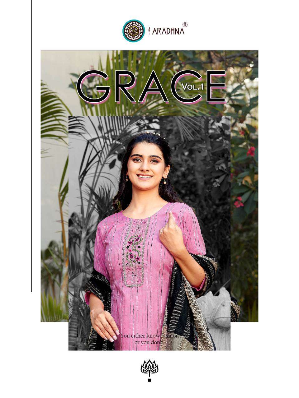 GRACE VOL-1 BY ARADHNA FASHION 1001 TO 1006 SERIES COTTON KURTIS WITH DUPATTA