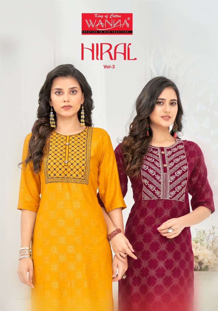 HIRAL VOL-3 BY WANNA LOOKS 1001 TO 1007 RAYON GOLD PRINT KURTIS