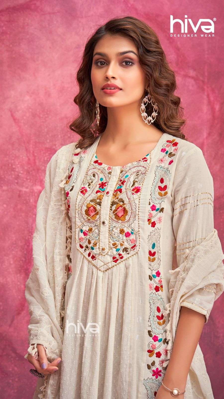 HIVA WHITE BY HIVA DESGNER HEAVY EMBROIDERED WORK GOWN WITH DUPATTA