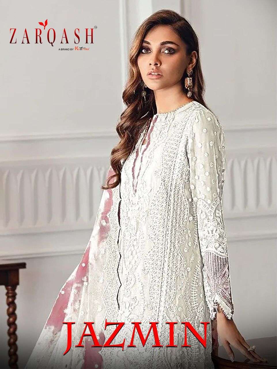 JAZMIN BY ZARQASH 2122-A TO 2122-C SERIES EMBROIDERED PAKISTANI DRESSES