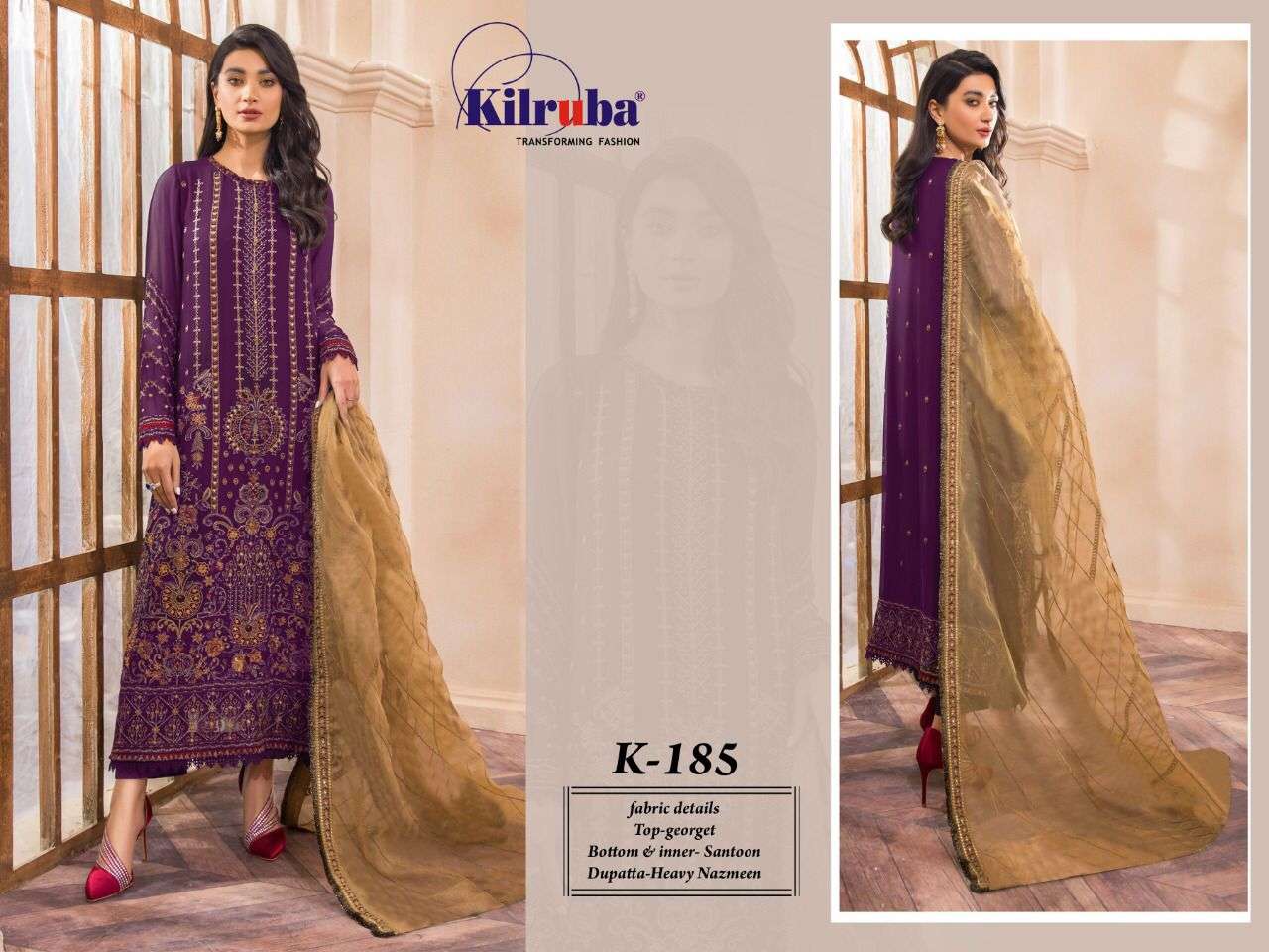 K-185 COLOURS BY KILRUBA GEORGETTE EMBROIDERED PAKISTANI DRESSES