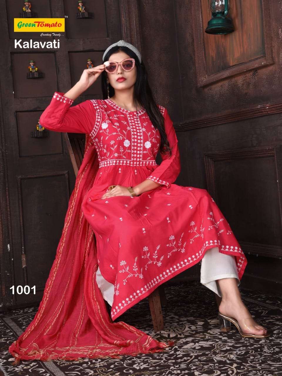 KALAVATI BY GREEN TOMATO 1001 TO 1008 SERIES RAYON WORK STITCHED DRESSES