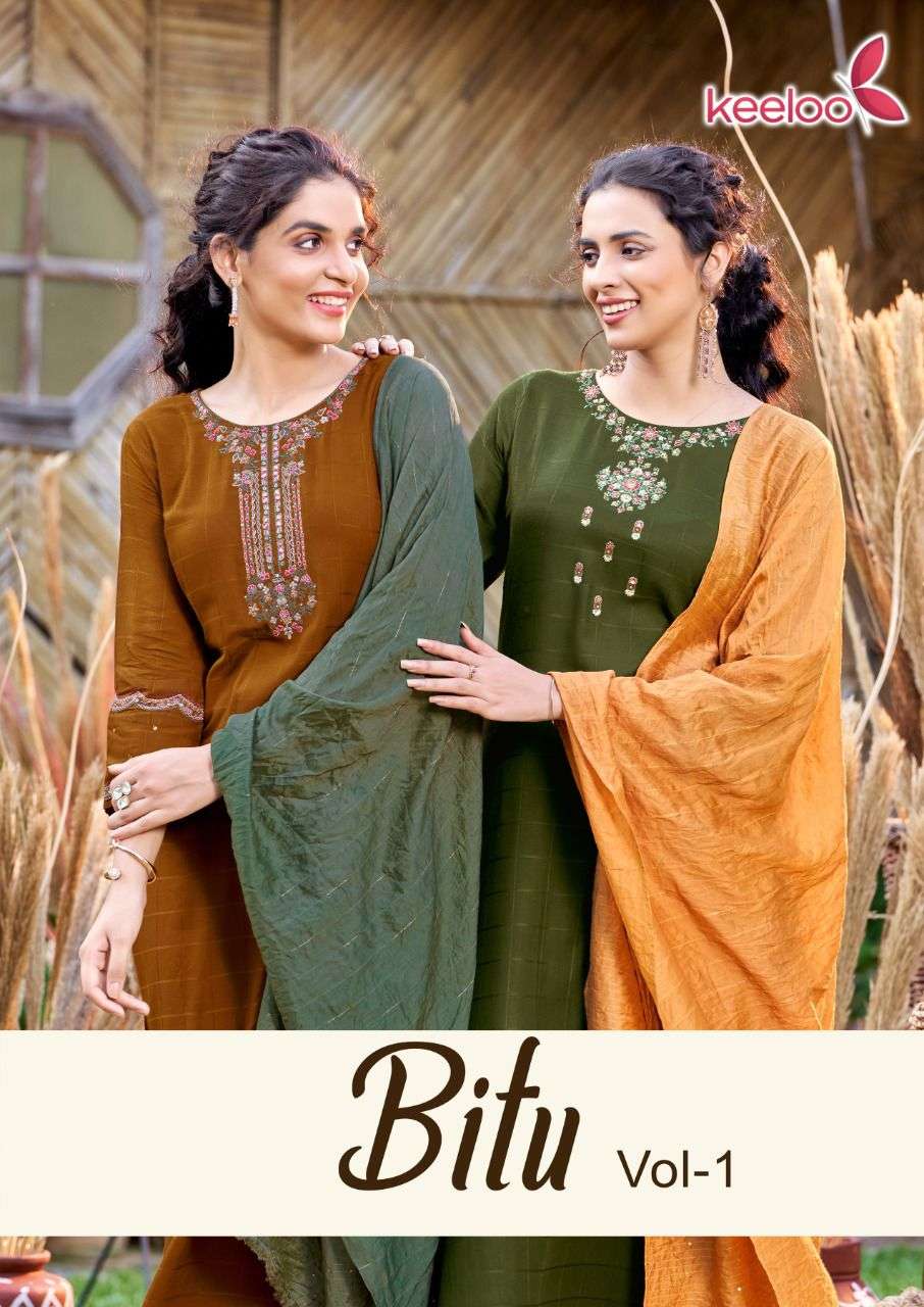 KEELOO BITU VOL-1 BY KOODEE 1001 TO 1006 SERIES VISCOSE EMBROIDERED DRESSES