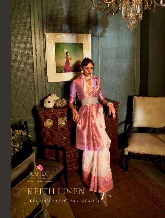 KEITH LINEN BY RAJTEX 253001 TO 253006 SERIES PURE LINEN ZARI SAREES