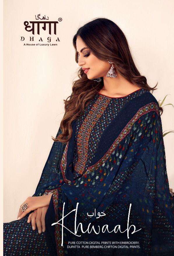 KHWAAB BY DHAGA 1001 TO 1006 SERIES COTTON EMBROIDERED DRESSES