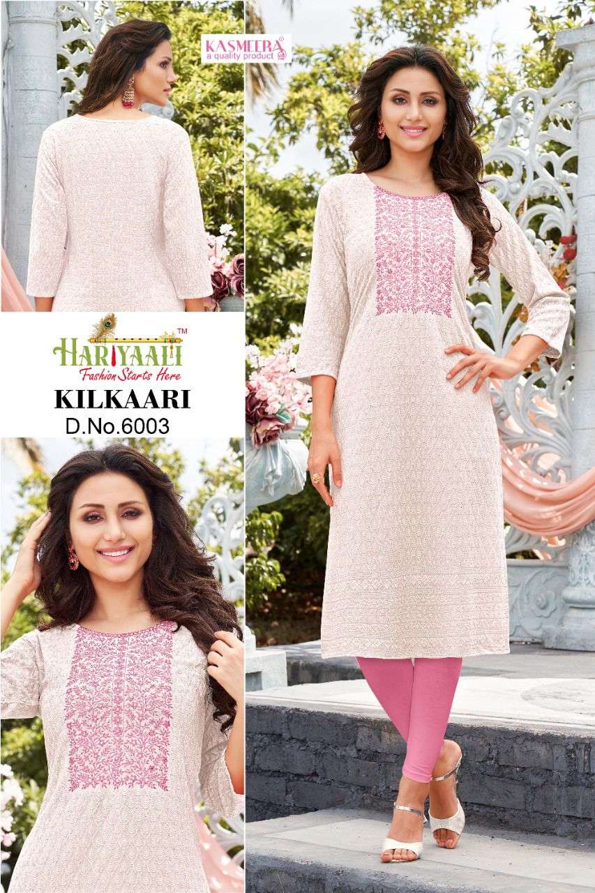 KILKAARI BY HARIYAALI 6002 TO 6009 SERIES RAYON EMBROIDERED KURTIS