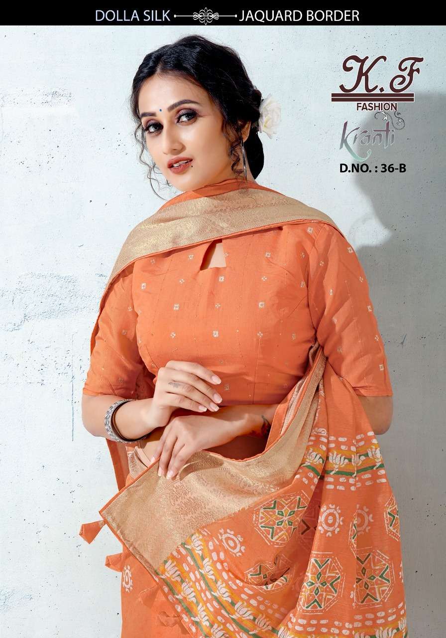 KRANTI VOL-36 BY K.F FASHION 36-A TO 36-G SERIES DOLA SILK SAREES