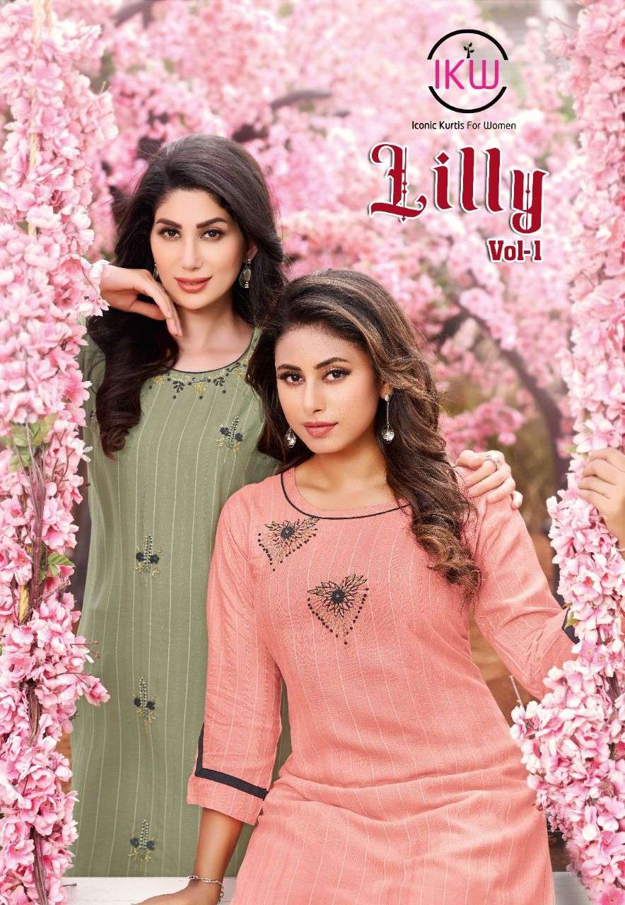 LILY VOL-1 BY IKW 001 TO 008 SERIES VISCOSE EMBROIDERED KURTIS