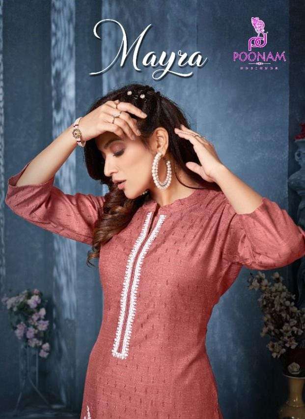 MAYRA BY POONAM DESIGNER 1001 TO 1009 SERIES RAYON CHIKANWORK KURTIS