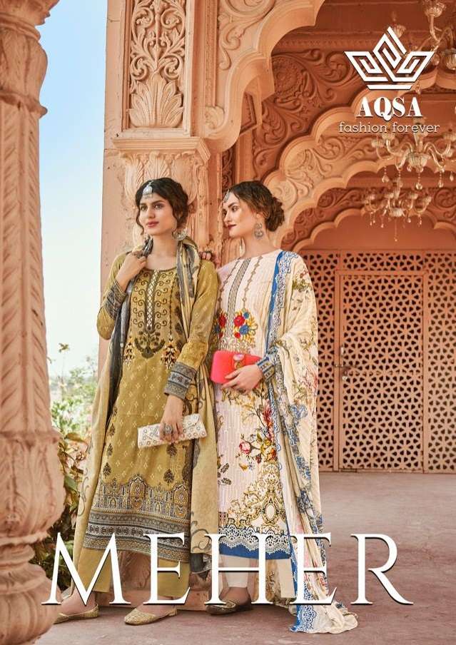 MEHER BY AQSA 6001 TO 6006 SERIES CAMBRIC PRINT EMBROIDERY PAKISTANI DRESSES