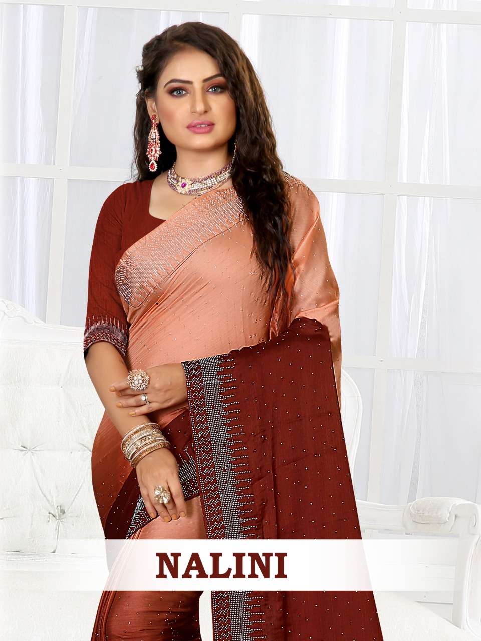 NALINI BY RONISHA FASHION DESIGNER CHINON CHIFFON FANCY WORK SAREES