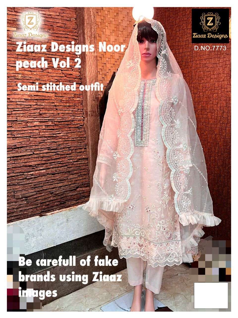 NOOR PEACH VOL-2 BY ZIAAZ DESIGNS HEAVY ORGANZA PAKISTANI DRESS