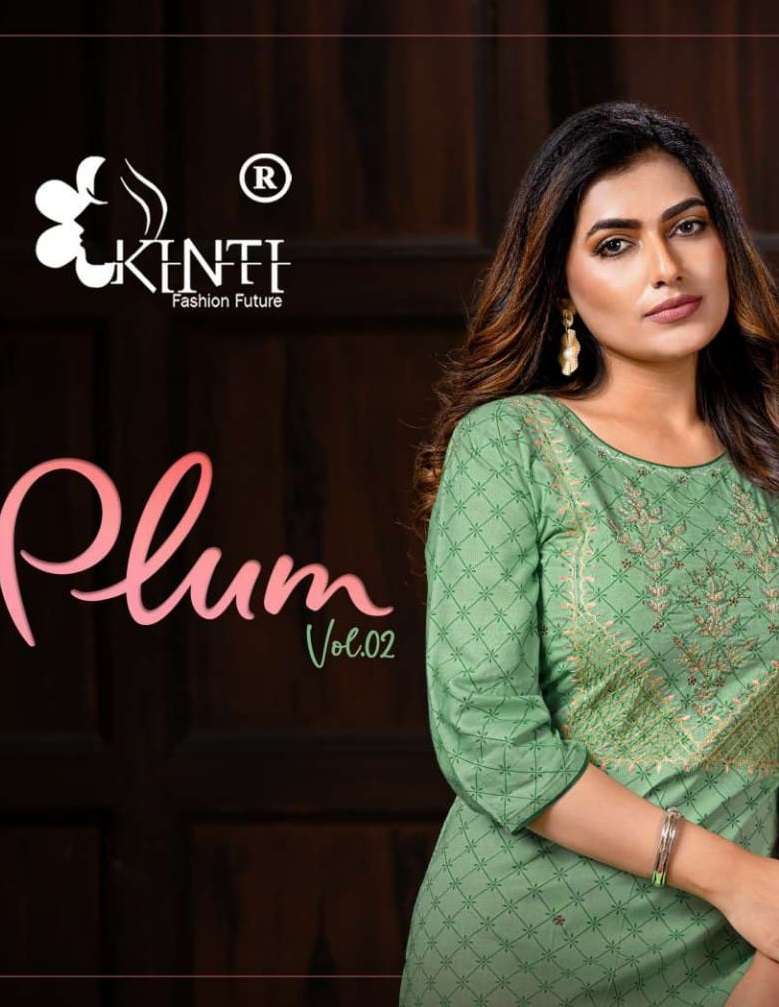 PLUM VOL-2 BY KINTI 201 TO 208 SERIES RAYON PRINT EMBROIDERY KURTIS