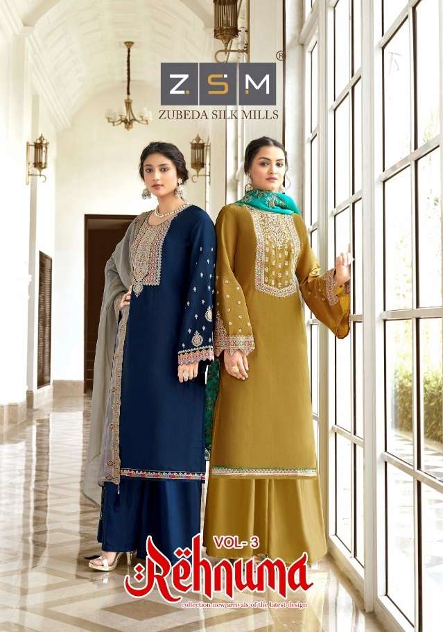 REHNUMA VOL-3 BY ZUBEDA SILK MILLS 3001 TO 3006 SERIES COTTON SILK DRESSES