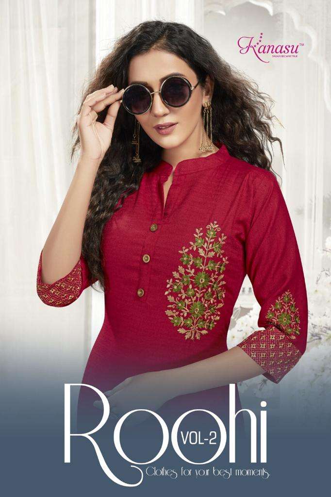 ROOHI VOL-2 BY KANASU 1001 TO 1008 SERIES RAYON EMBROIDERED KURTIS