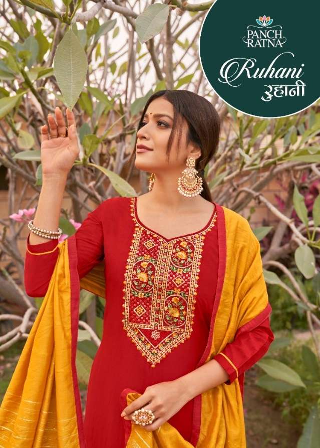 RUHANI BY PANCH RATNA 11661 TO 11665 SERIES HEAVY SILK EMBROIDERED DRESSES