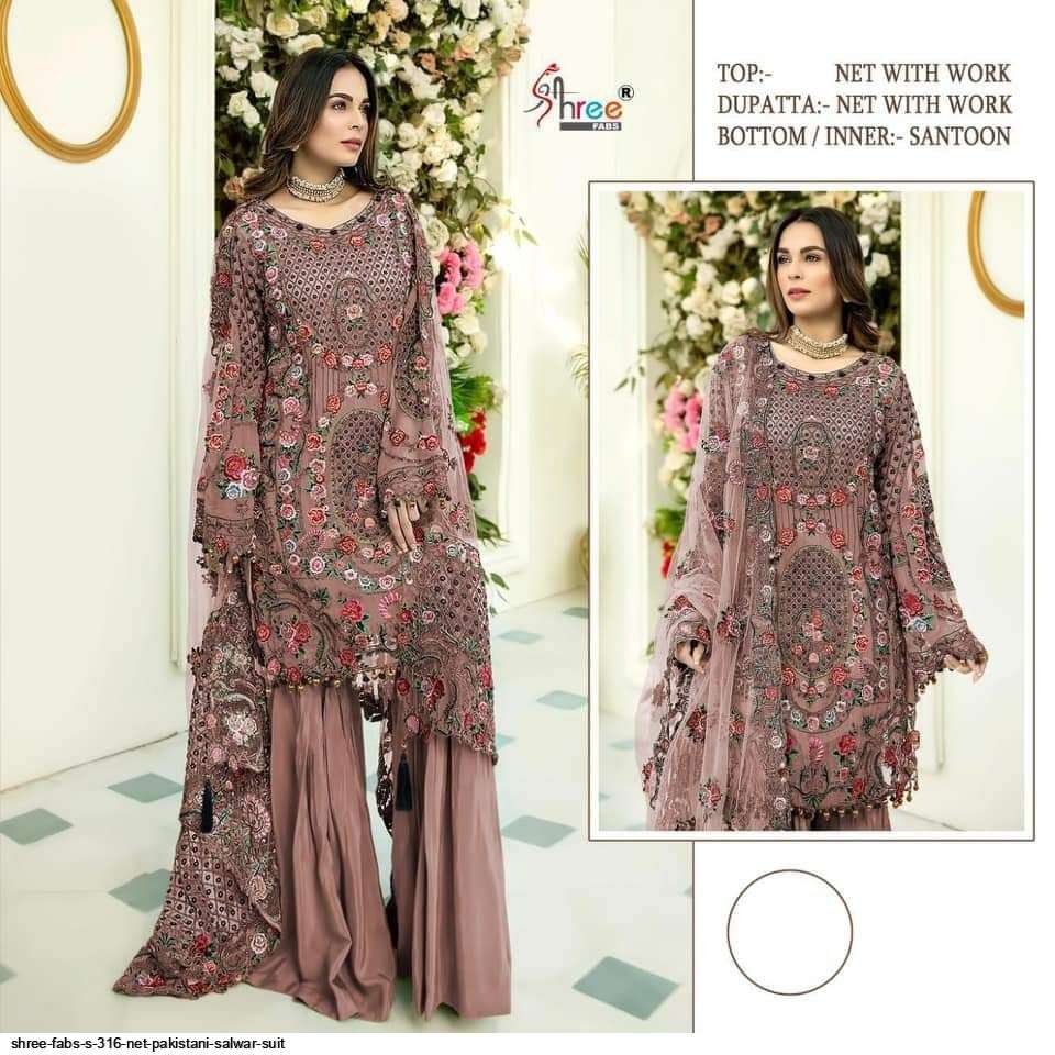 S-316 BY SHREE FABS DESIGNER NET EMBROIDERED PAKISTANI DRESS