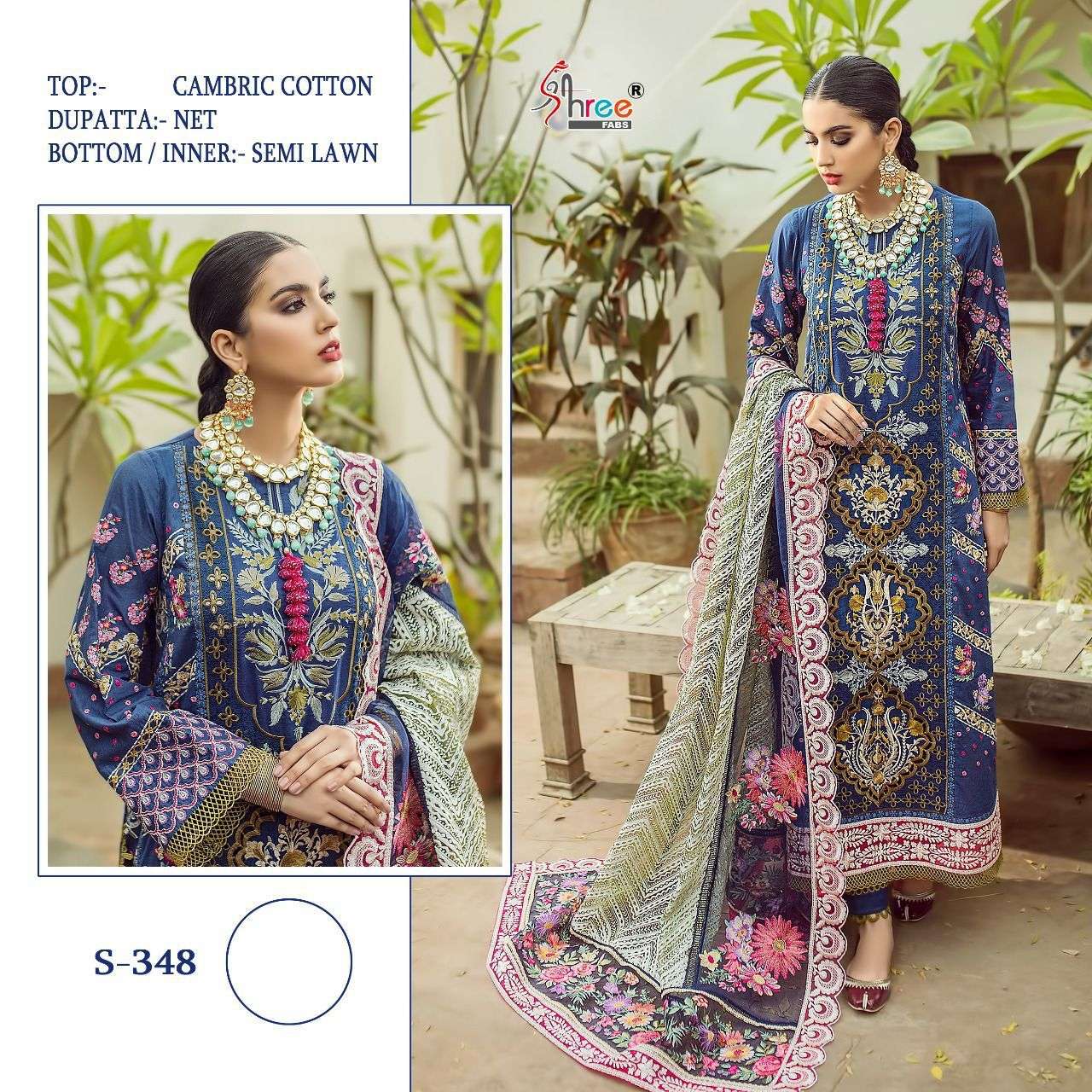 S-348 BY SHREE FABS CAMBRIC COTTON HEAVY EMBROIDERED PAKISTANI DRESS