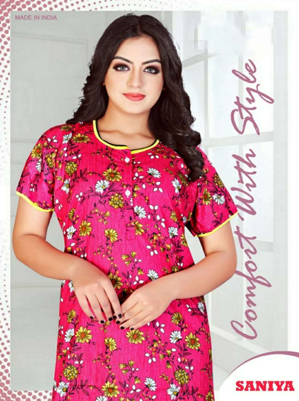 SANIYA BY ASLIWHOLESALE 101 TO 106 SERIES COTON NIGHT GOWNS