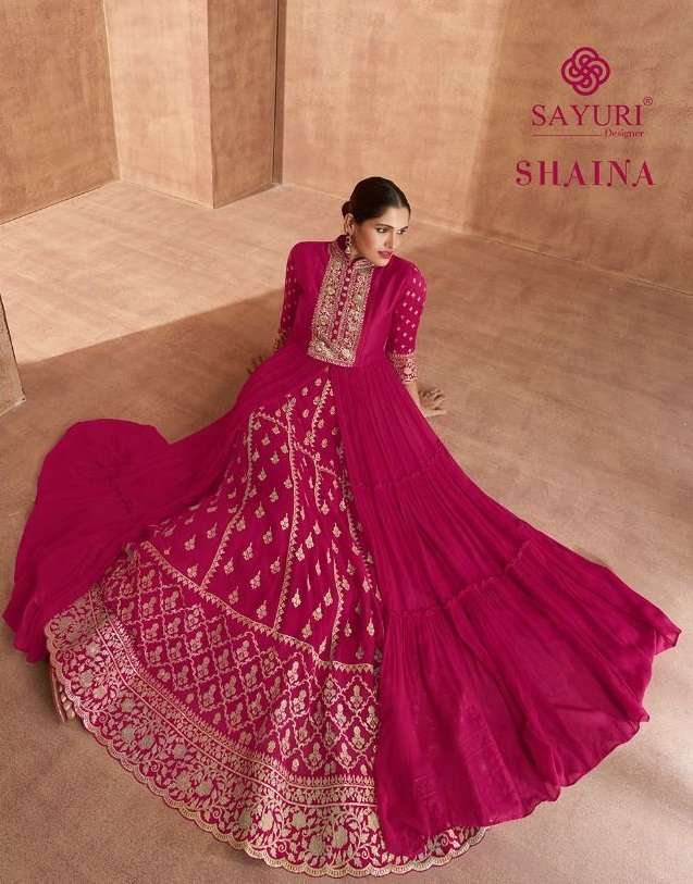 SHAINA BY SAYURI 136-A TO 136-D SERIES REAL GEORGETTE EMBROIDERED ANARKALI DRESSES