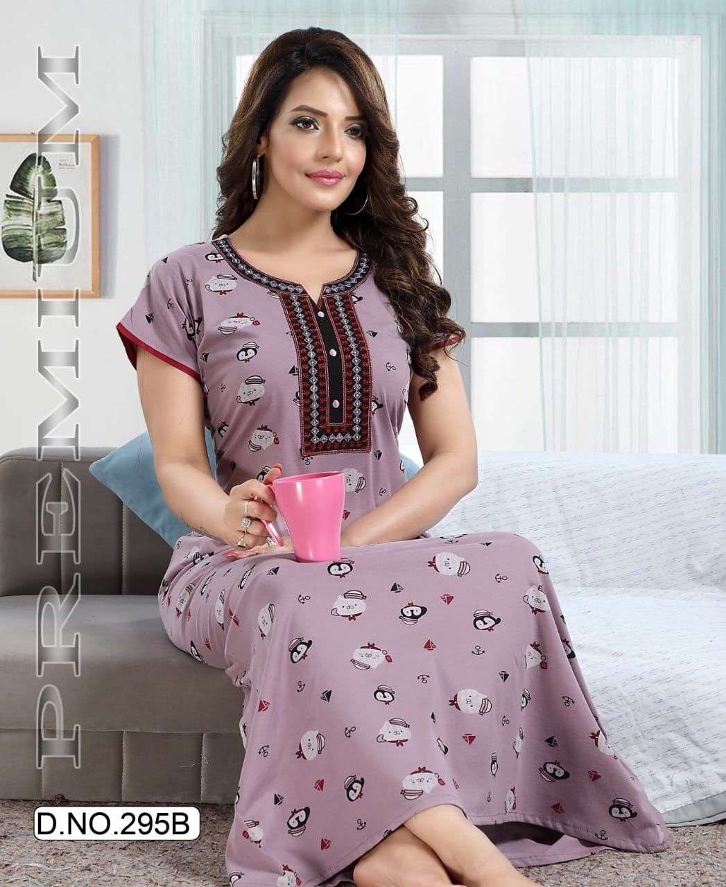 SHINKER GOWN VOL-295 BY FASHION TALK 295-A TO 295-D SERIES COTTON NIGHT SUITS