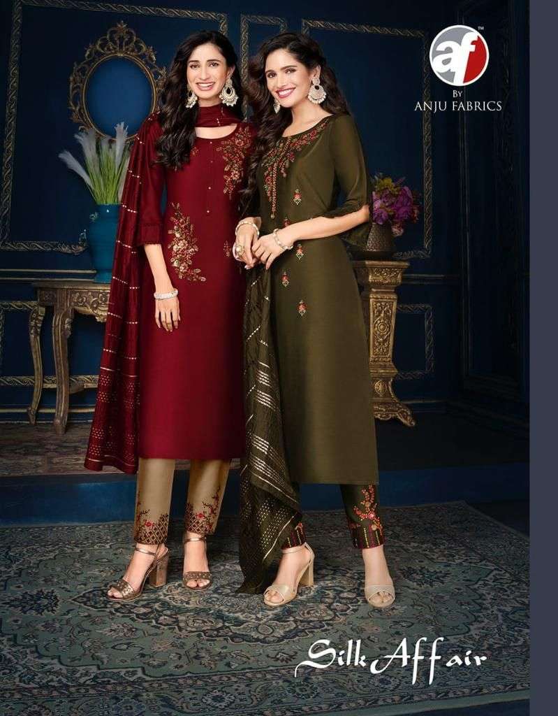 SILK AFFAIR BY ANJU FABRICS 5011 TO 5018 SERIES EMBROIDERED SILK DRESSES