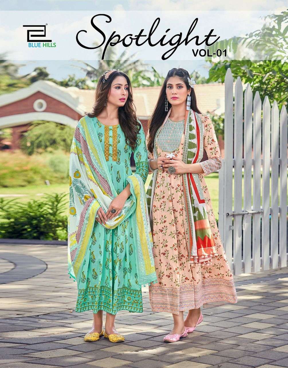 SPOTLIGHT VOL-1 BY BLUE HILLS 1001 TO 1008 SERIES COTTON PRINT GOWNS WITH DUPATTA