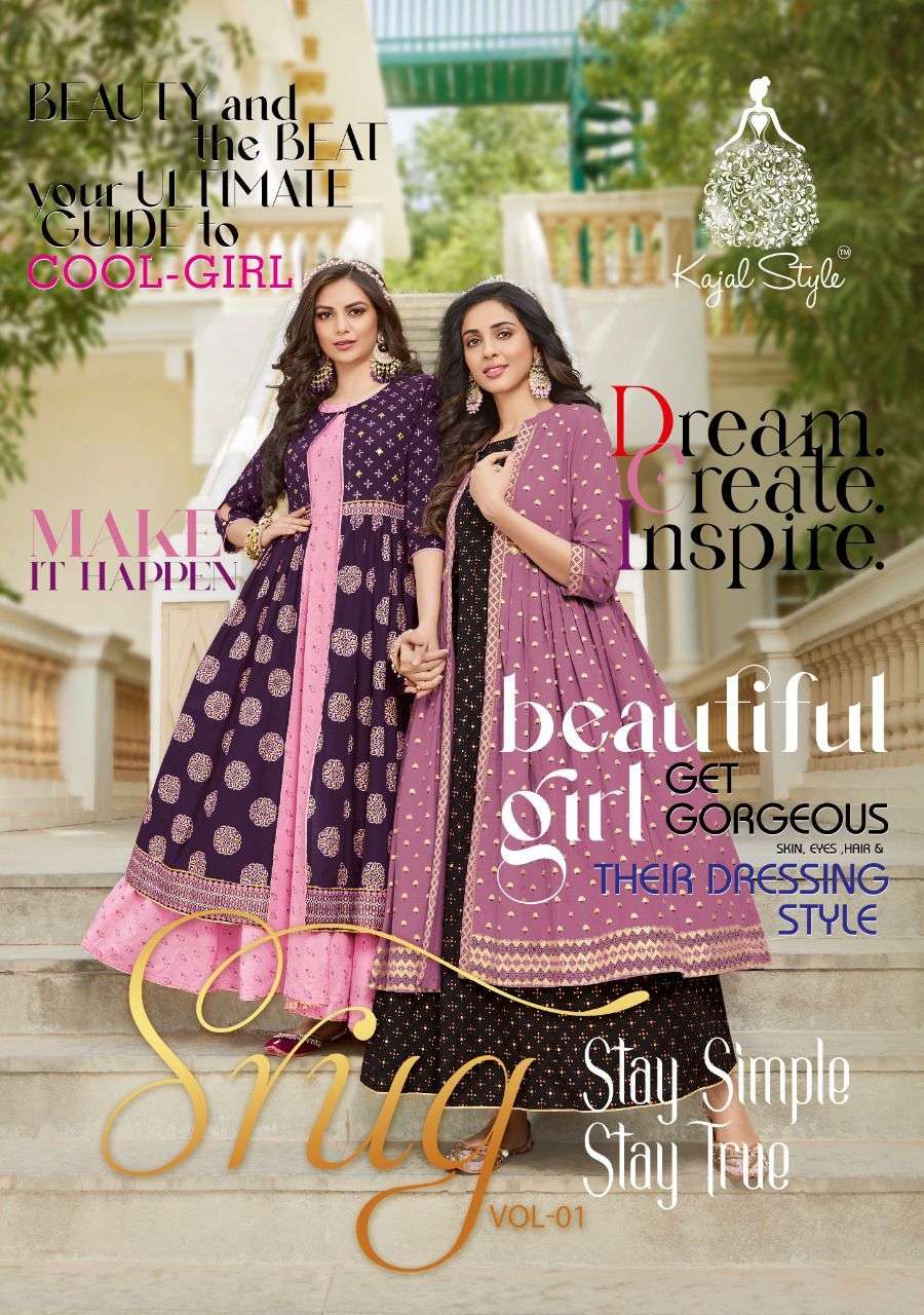 SRUG VOL-1 BY KAJAL STYLE 1001 TO 1008 SERIES COTTON PRINT EMBROIDERED GOWNS