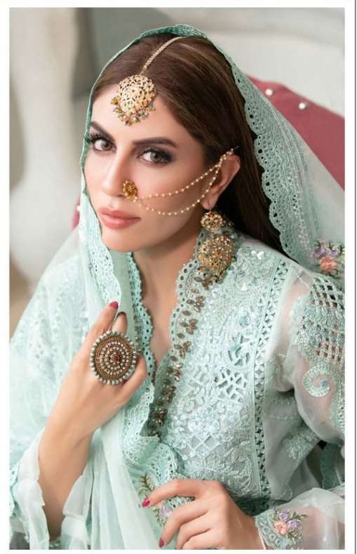 ST-1070 BY SANIYA TRENDZ 1070-A TO 1070-C SERIES NET EMBROIDERED PAKISRANI DRESSES