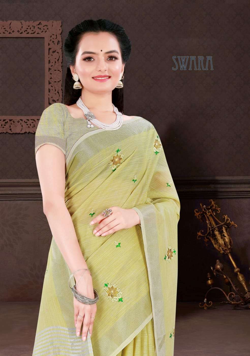 SWARA BY SANGAM PRINTS 3001 TO 3006 SERIES EXCLUSIVE LINEN SAREES