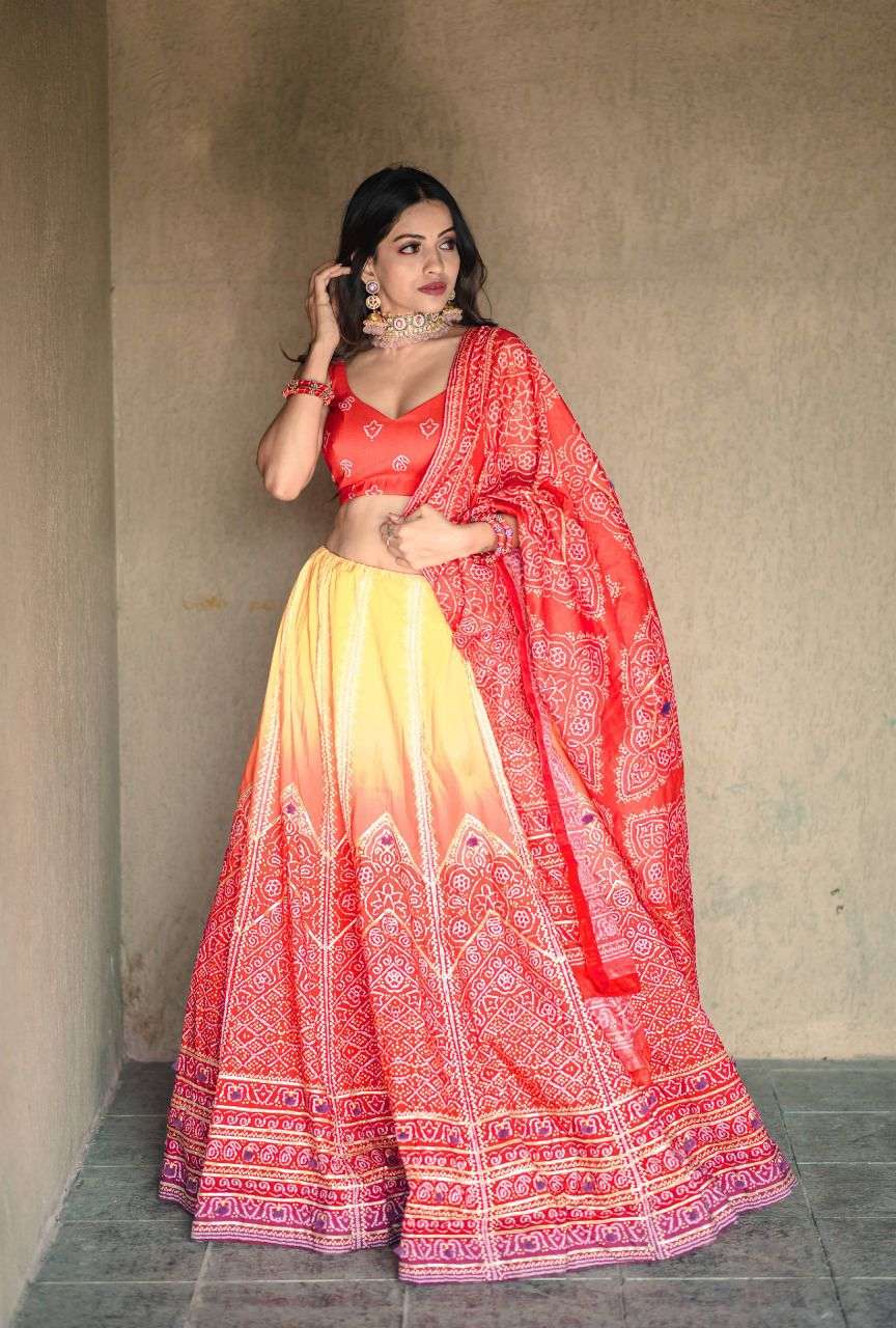 VINEETA BANDHANI BY ASLIWHOLESALE BANDHANI PRINT NAVRATRI LEHENGAS