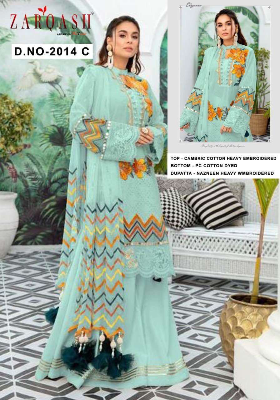 ZARQASH 2014 COLOURS BY ZARQASH COTTON EMBROIDERED PAKISTANI DRESSES