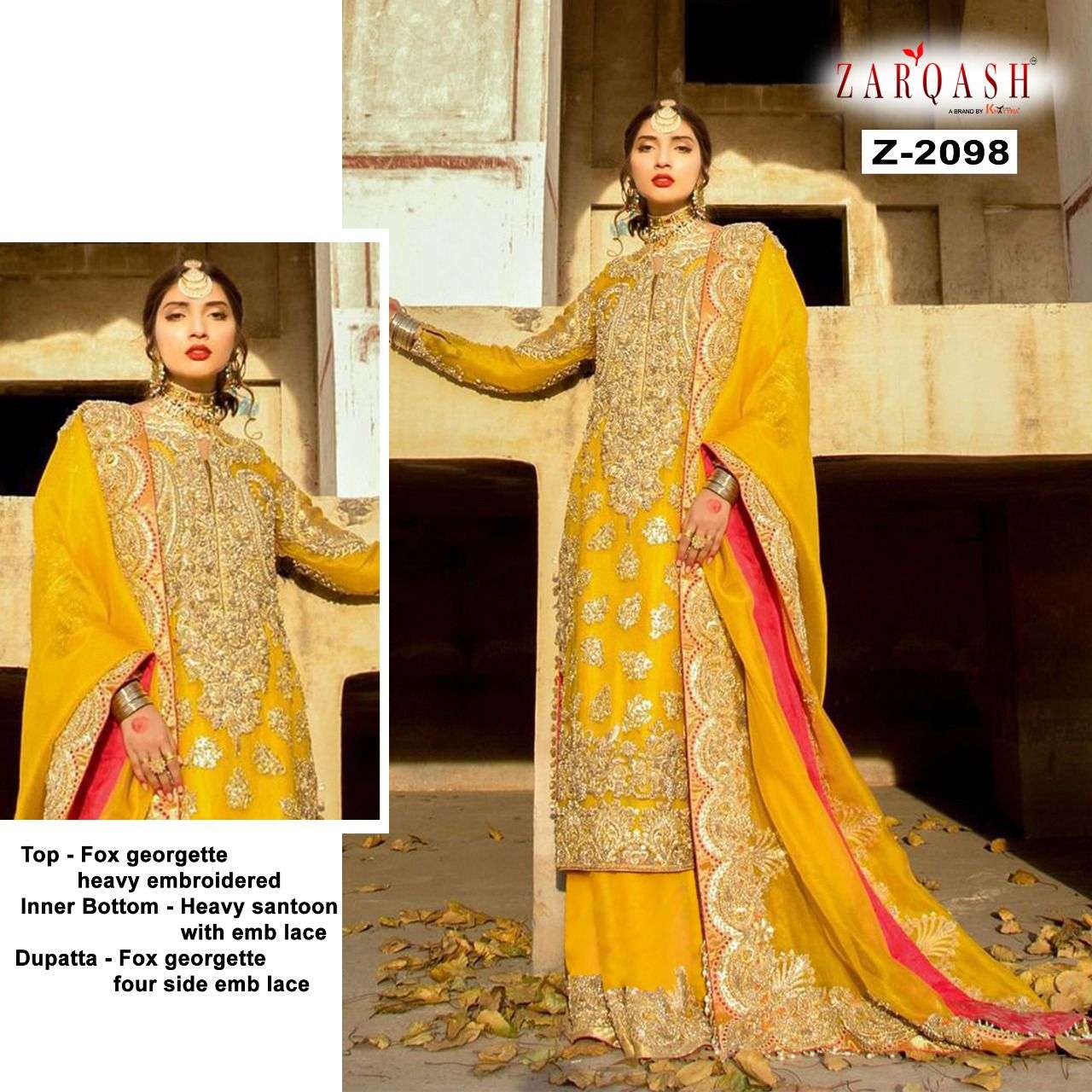 ZARQASH 2098 BY ZARQASH DESIGNER GEORGETTE PAKISTANI EMBROIDERED DRESS