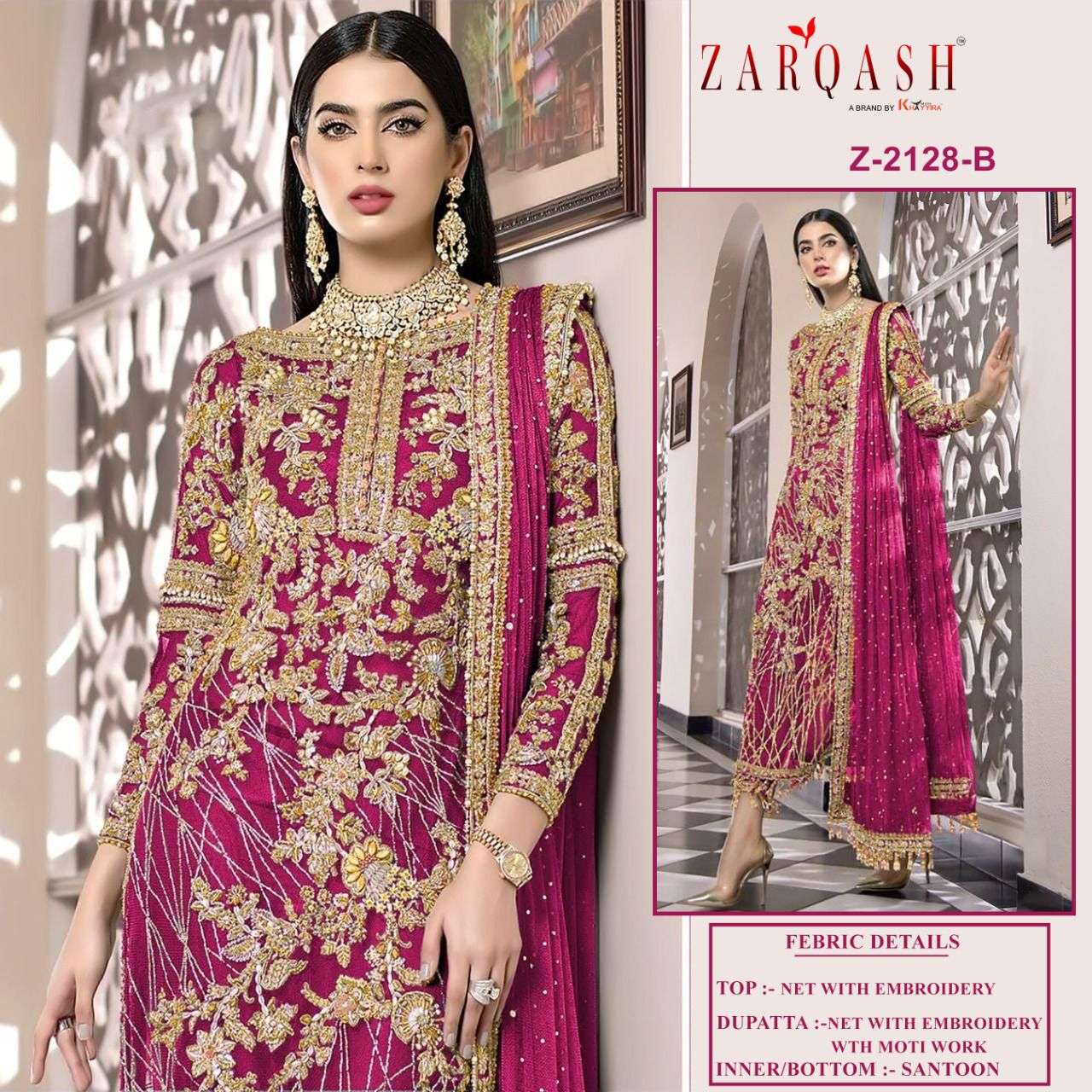 ZARQASH 2128 COLOURS BY ZARQASH EMBROIDERED NET PAKISTANI DRESSES