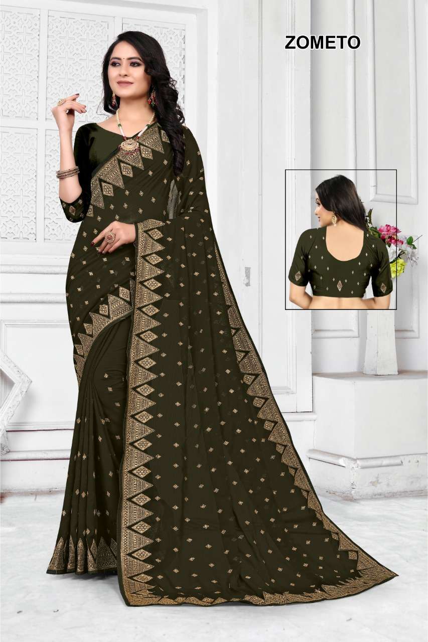 ZOMATO BY ASLIWHOLESALE DESIGNER EMBROIDERY STONE WORK SAREES