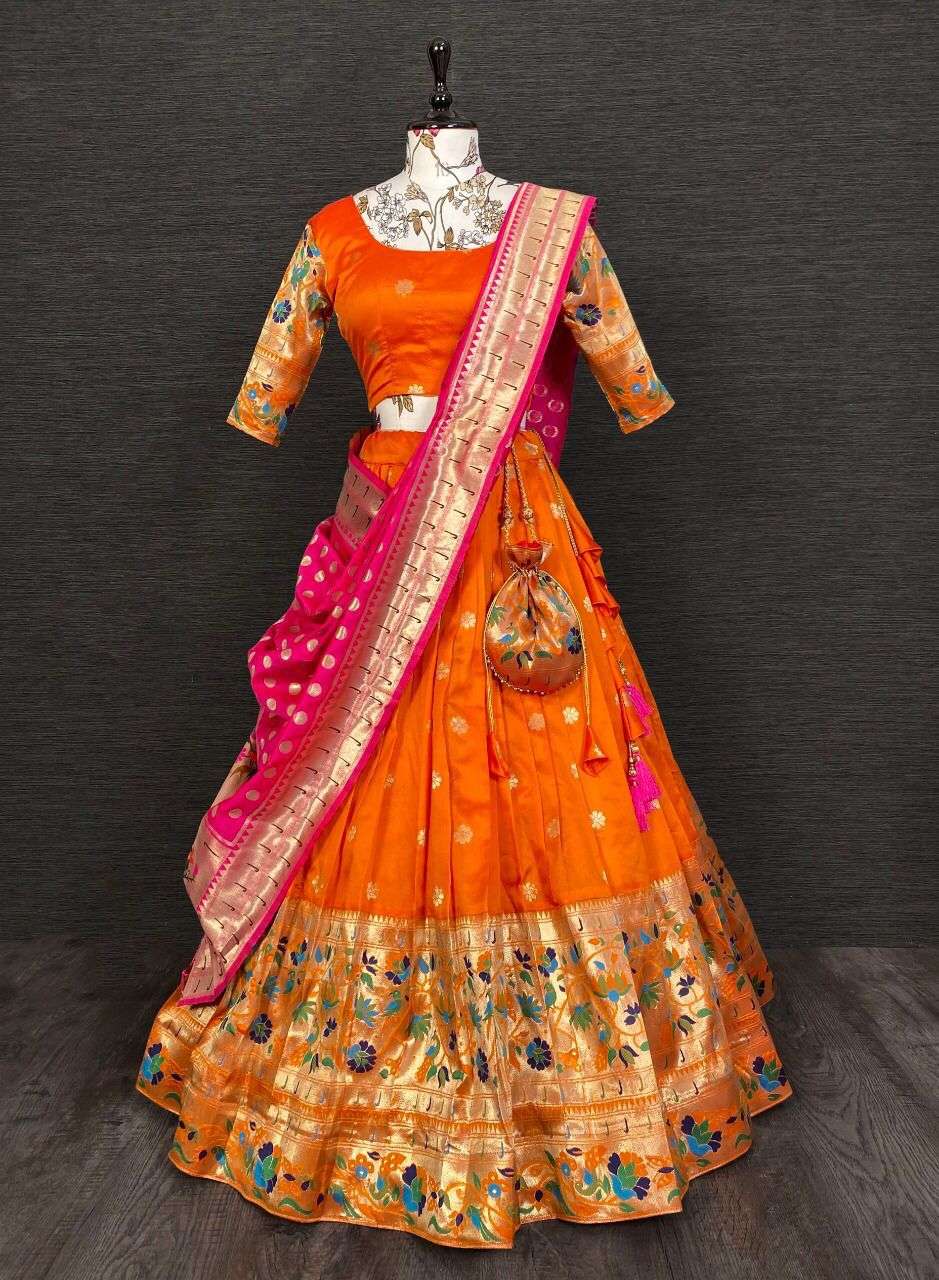 2015-ONG BY ASLIWHOLESALE DESIGNER JACQUARD PAITHANI LEHENGAS