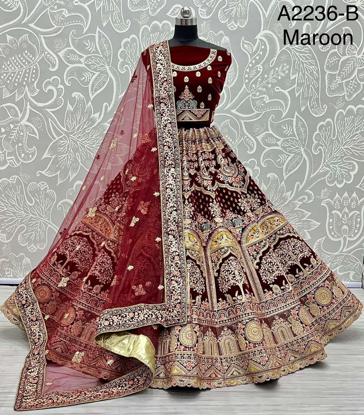 A2236 COLOURS BY ASLIWHOLESALE HEAVY DESIGNER VELVET BRIDAL LEHENGAS