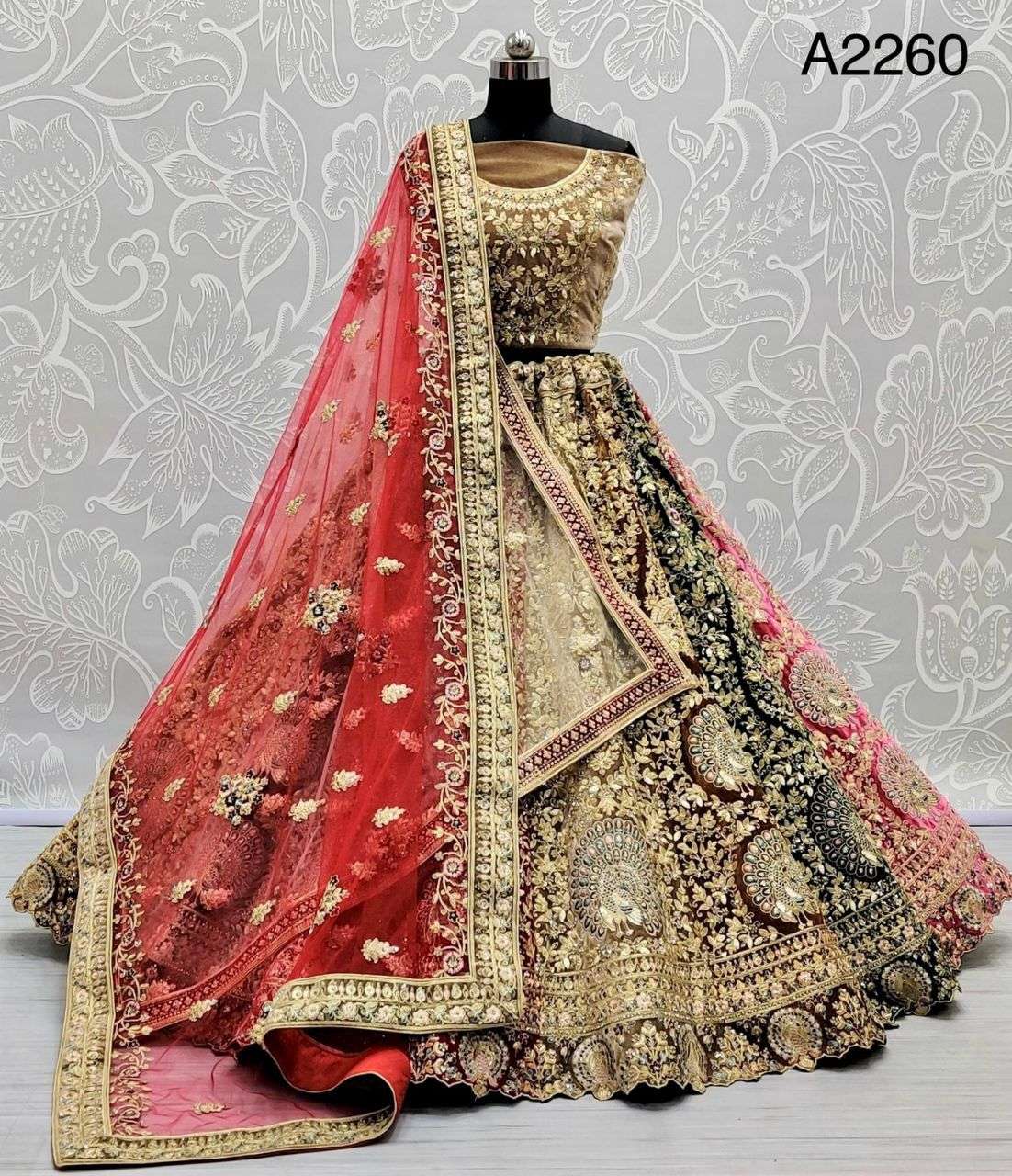 A2260 BY ASLIWHOLESALE HEAVY INDIAN DESIGNER VELVET BRIDAL LEHENGA