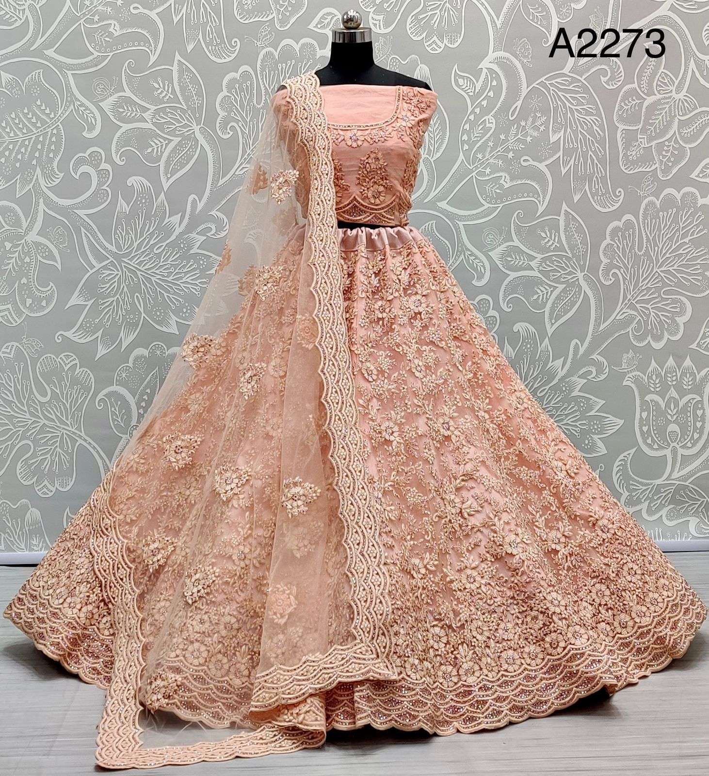 A2273 BY ASLIWHOLESALE HEAVY INDIAN DESIGNER NET BRIDAL LEHENGA