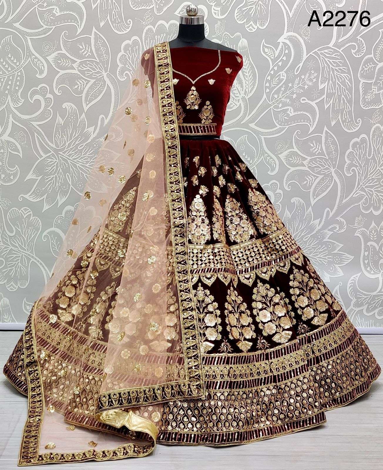 A2276 BY ASLIWHOLESALE HEAVY INDIAN DESIGNER VELVET BRIDAL LEHENGA