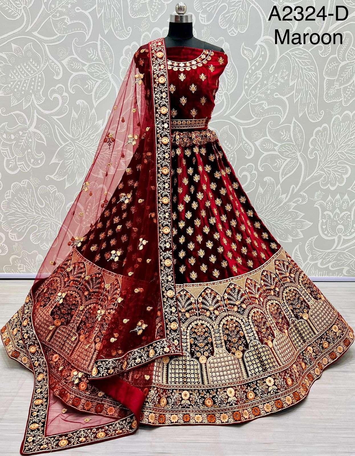 A2324 COLOURS BY ASLIWHOLESALE HEAVY DESIGNER VELVET BRIDAL LEHENGAS