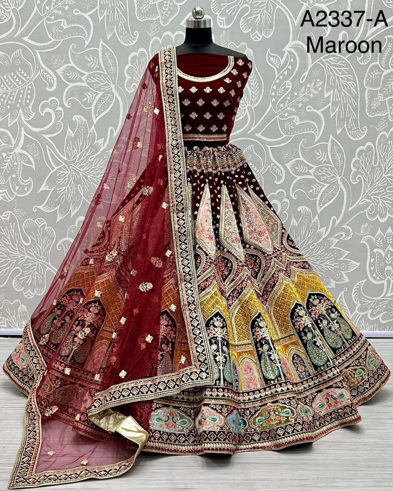 A2337 COLOURS BY ASLIWHOLESALE HEAVY DESIGNER VELVET BRIDAL LEHENGAS