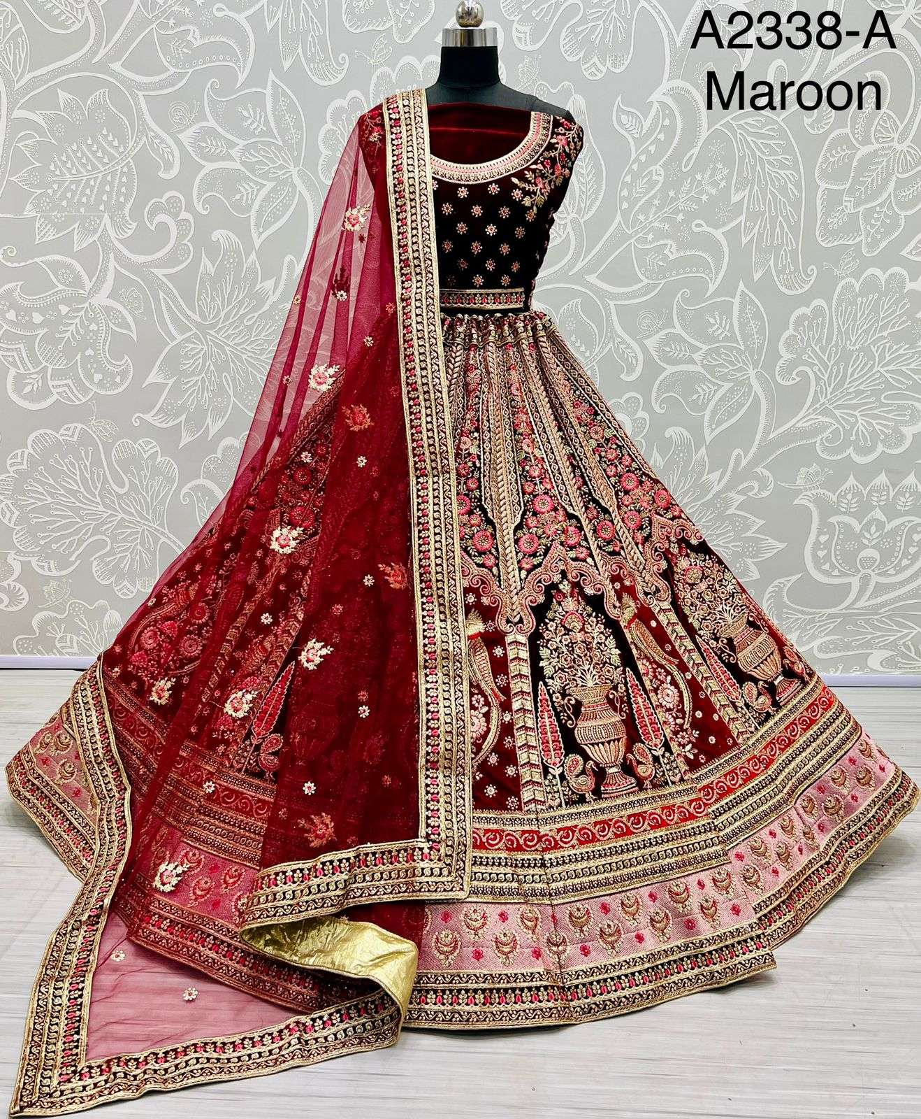 A2338 COLOURS BY ASLIWHOLESALE HEAVY DESIGNER VELVET BRIDAL LEHENGAS