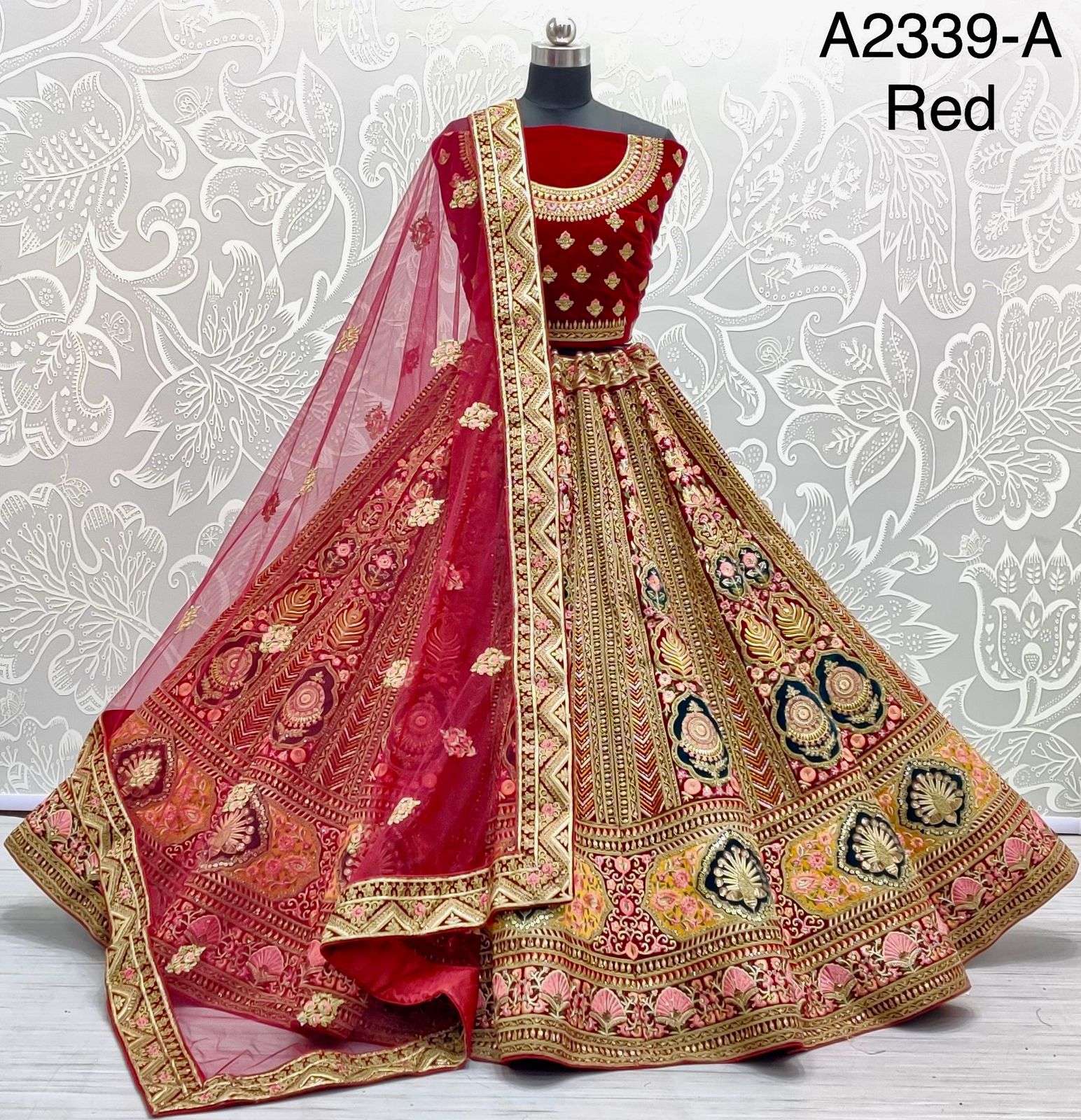 A2339 COLOURS BY ASLIWHOLESALE HEAVY DESIGNER VELVET BRIDAL LEHENGAS