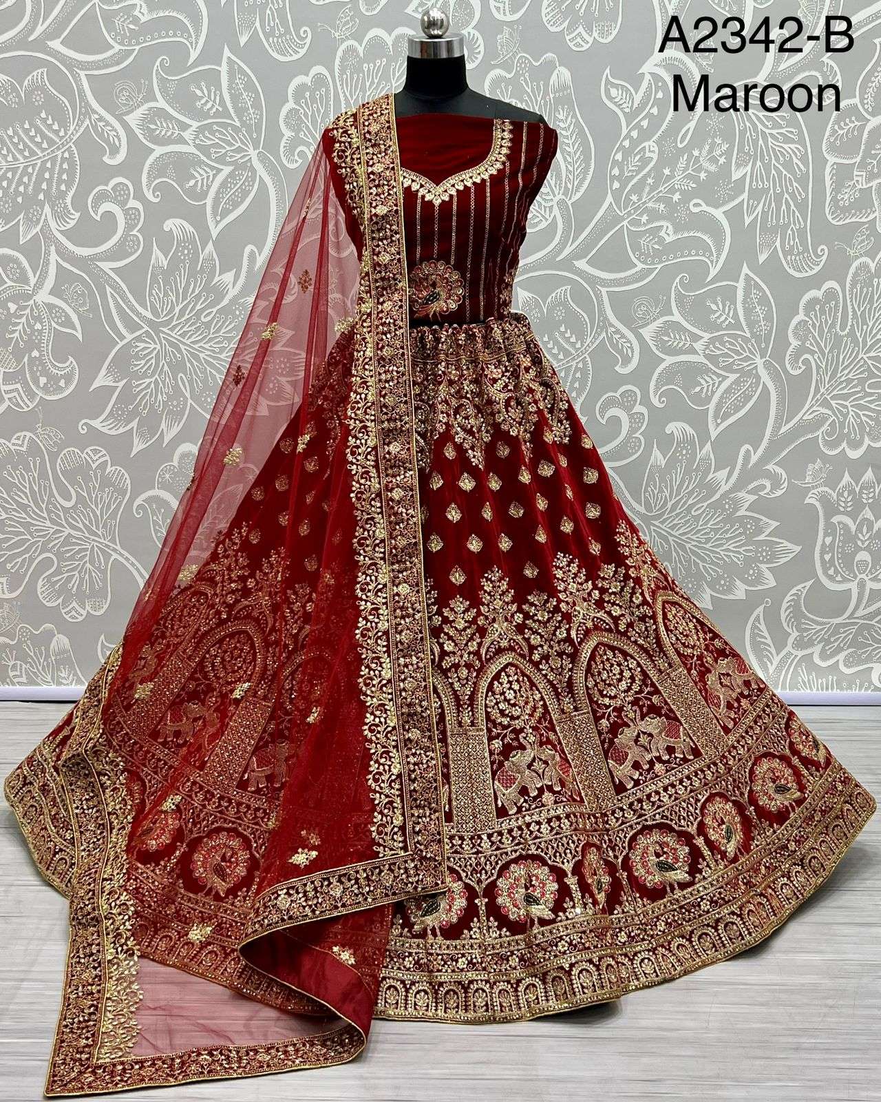 A2342 COLOURS BY ASLIWHOLESALE HEAVY DESIGNER VELVET BRIDAL LEHENGAS